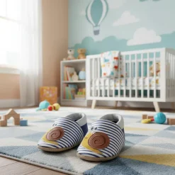 Chaussons bébé en cuir 2-3 ans Pedro l'escargot rayé/bleu
