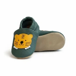 Chaussons bébé en cuir 6-12M Léo le lionceau vert