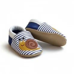 Chaussons bébé en cuir 6-12M Pedro l'escargot rayé/bleu