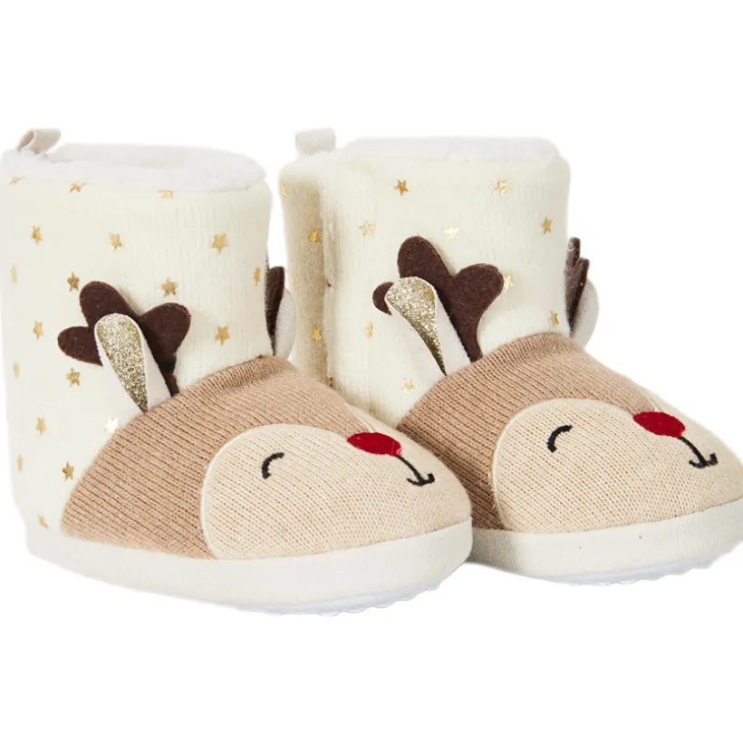 Chaussons bottes fourrés rennes de Noël pour fille