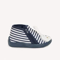 Chaussons forme bottillons rayés patch lapin pour bébé ==