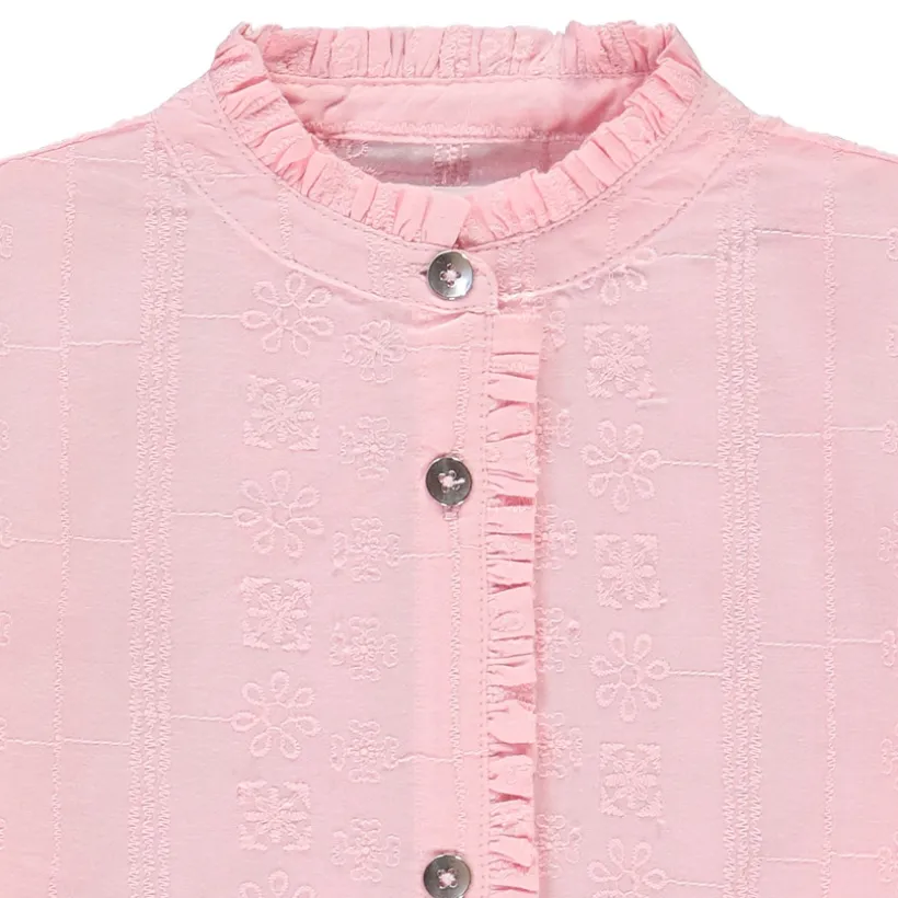 Chemise brodée à manches longues bouffantes pour fille