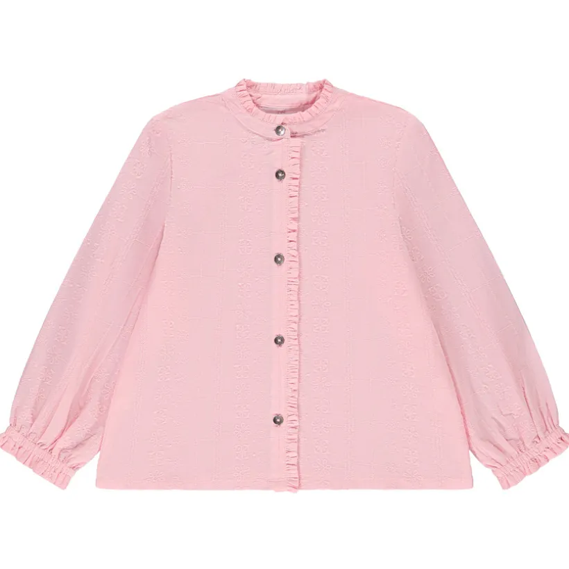 Chemise brodée à manches longues bouffantes pour fille