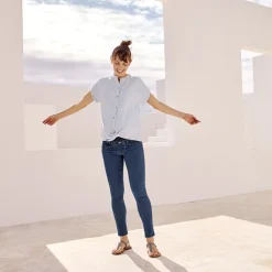 Chemise de grossesse manches courtes à rayures en voile