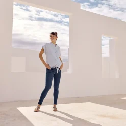 Chemise de grossesse manches courtes à rayures en voile