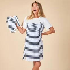Chemise de nuit et d'allaitement + body esprit marinière