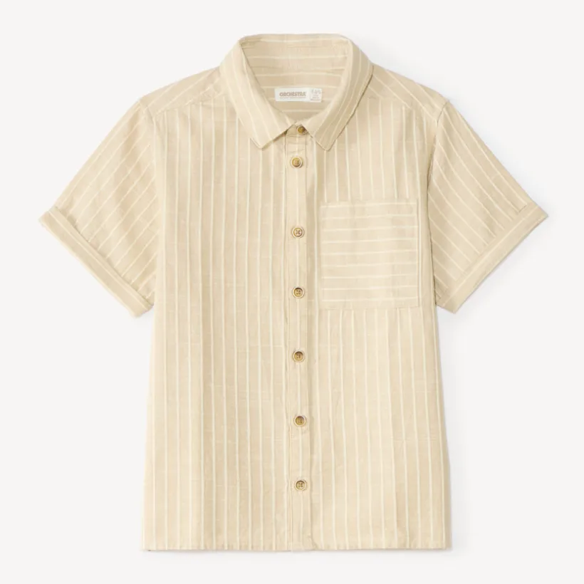 Chemise garçon manches courtes en toile à rayures