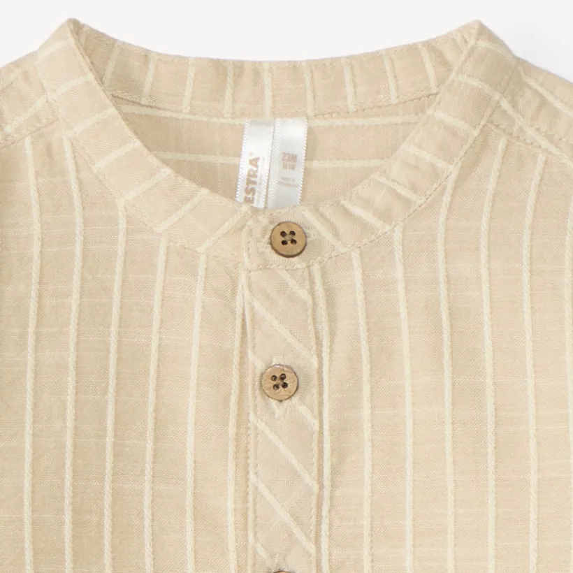 Chemise garçon manches longues col mao en toile à rayures