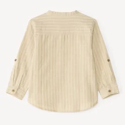 Chemise garçon manches longues col mao en toile à rayures