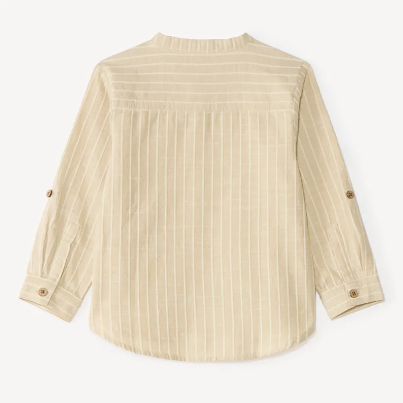 Chemise garçon manches longues col mao en toile à rayures