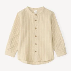 Chemise garçon manches longues col mao en toile à rayures