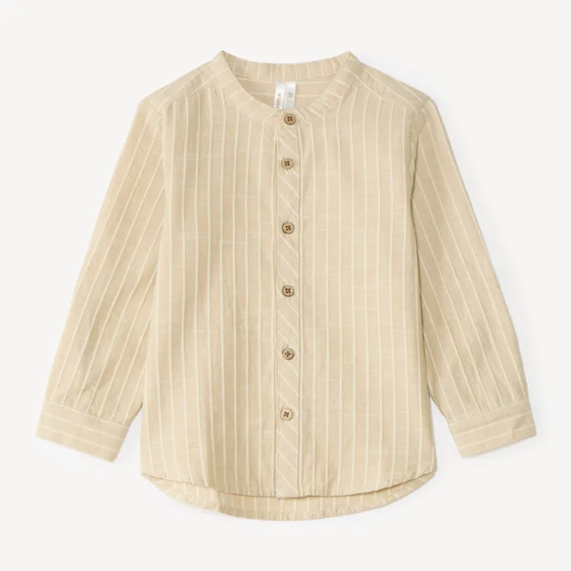 Chemise garçon manches longues col mao en toile à rayures