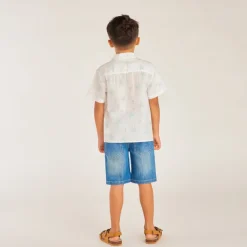 Chemise à manches courtes col cubain imprimé étoiles de mer pour garçon