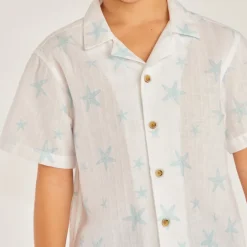 Chemise à manches courtes col cubain imprimé étoiles de mer pour garçon
