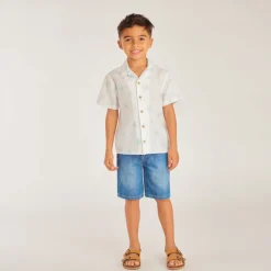 Chemise à manches courtes col cubain imprimé étoiles de mer pour garçon
