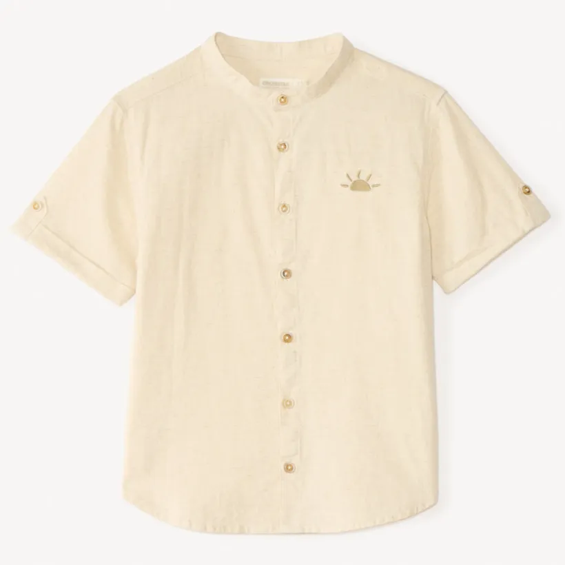 Chemise manches courtes col mao broderie soleil pour garçon