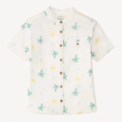 Chemise manches courtes col mao imprimé palmiers pour garçon