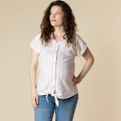 Chemise manches courtes de grossesse et d'allaitement rayée à nouer