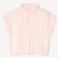 Chemise manches courtes en toile à rayures pour fille