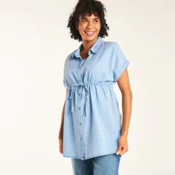 Chemise manches courtes en toile unie pour grossesse