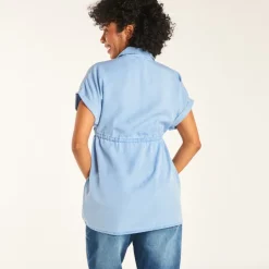 Chemise manches courtes en toile unie pour grossesse