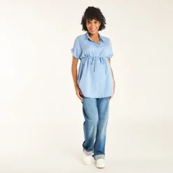 Chemise manches courtes en toile unie pour grossesse