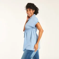 Chemise manches courtes en toile unie pour grossesse