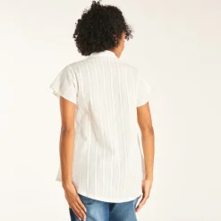 Chemise manches courtes en toile unie pour femme