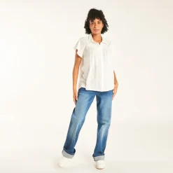 Chemise manches courtes en toile unie pour femme