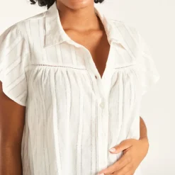 Chemise manches courtes en toile unie pour femme