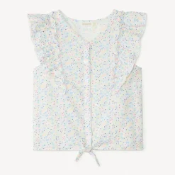Chemise manches courtes à gros volant imprimé fleuri pour fille