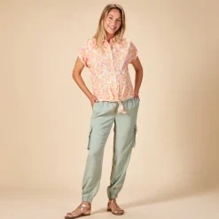 Chemise manches courtes à nouer imprimé floral pour femme