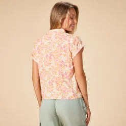 Chemise manches courtes à nouer imprimé floral pour femme