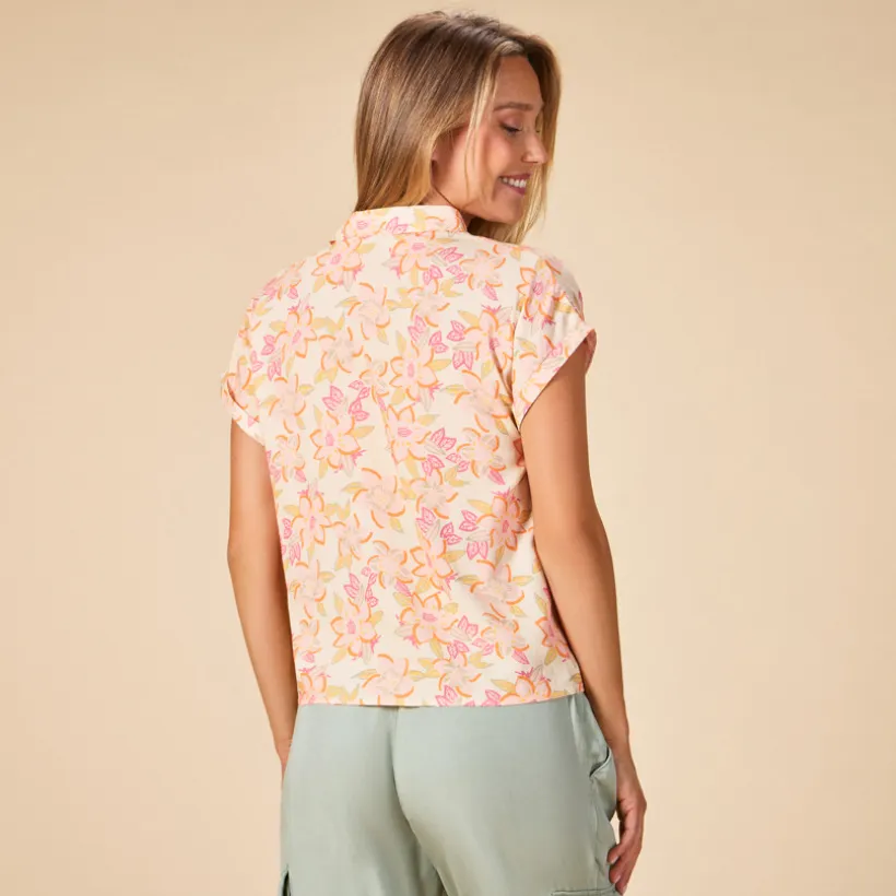 Chemise manches courtes à nouer imprimé floral pour femme