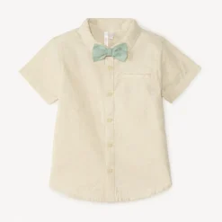 Chemise manches courtes + nœud papillon en toile pour bébé garçon