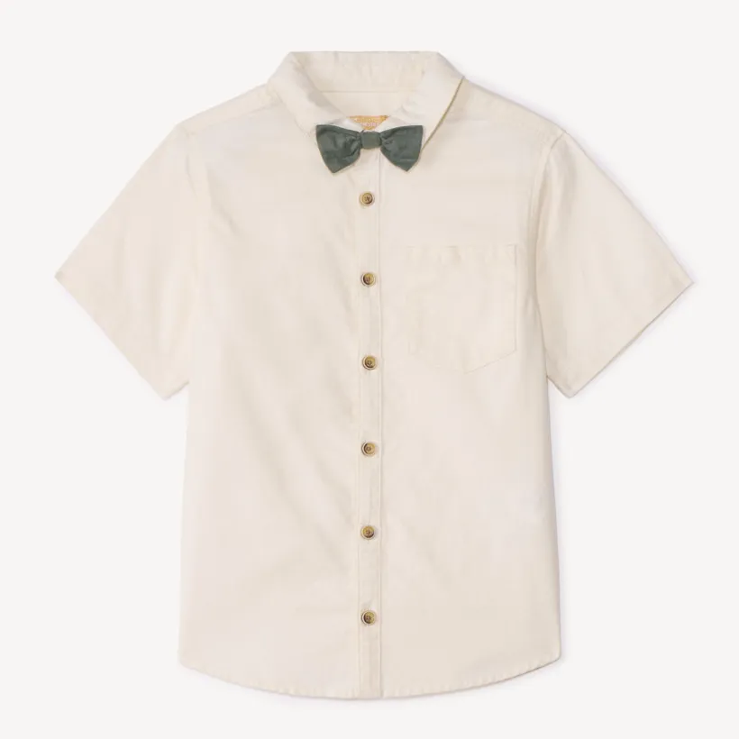 Chemise manches courtes uni avec nœud amovible pour garçon