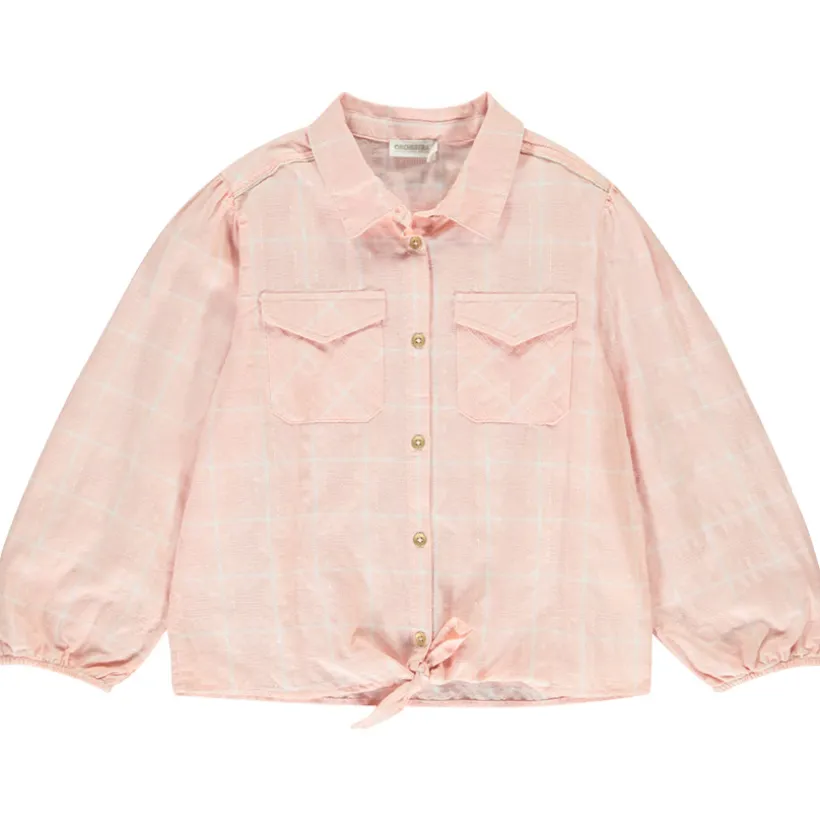 Chemise manches longues bouffantes à carreaux pour fille