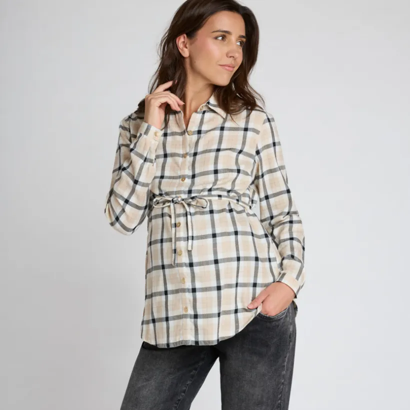 Chemise manches longues de grossesse à carreaux