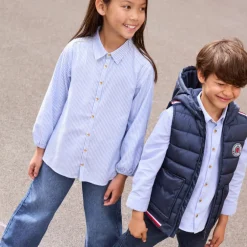 Chemise manches longues en popeline rayé pour fille