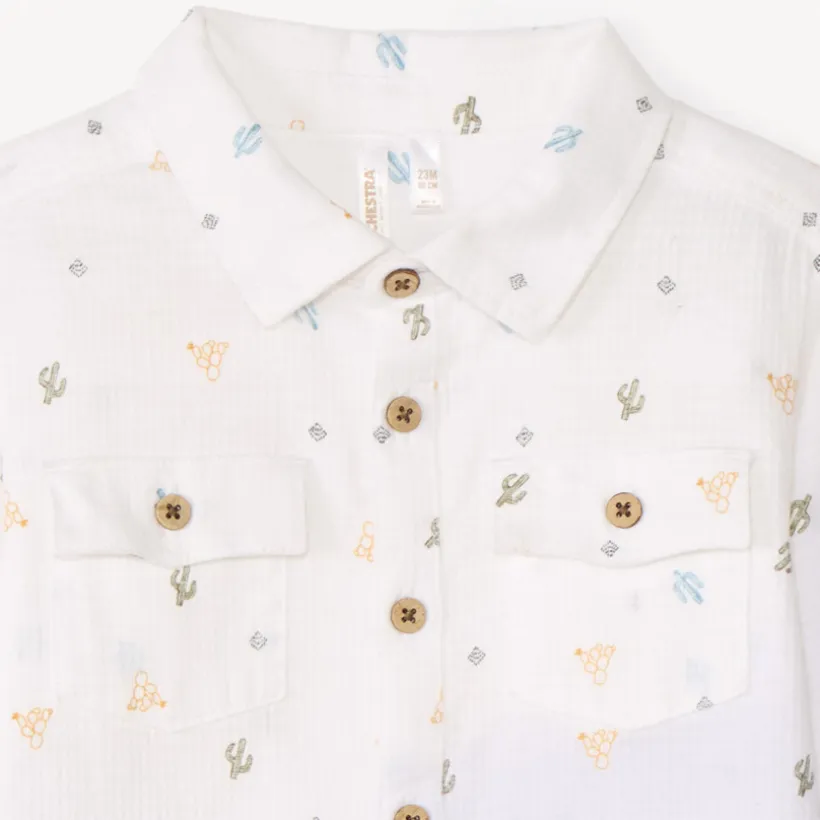 Chemise à manches longues en toile imprimée cactus pour bébé garçon