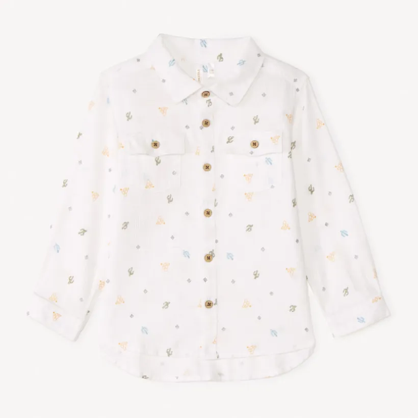 Chemise à manches longues en toile imprimée cactus pour bébé garçon