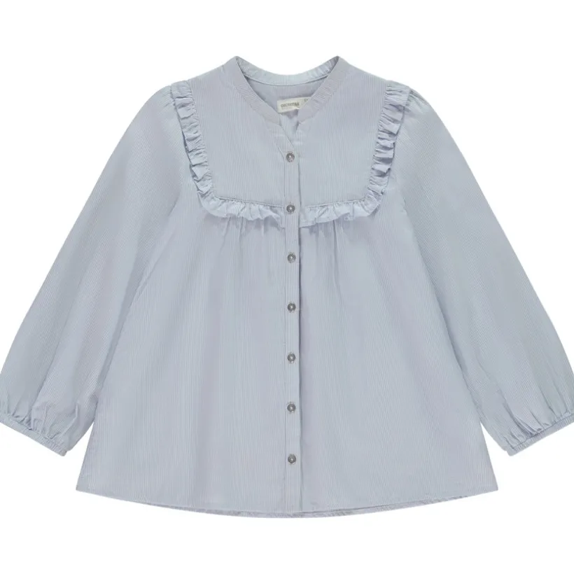 Chemise manches longues en toile avec empiècement volanté pour fille