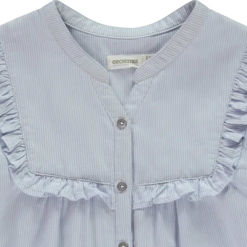 Chemise manches longues en toile avec empiècement volanté pour fille