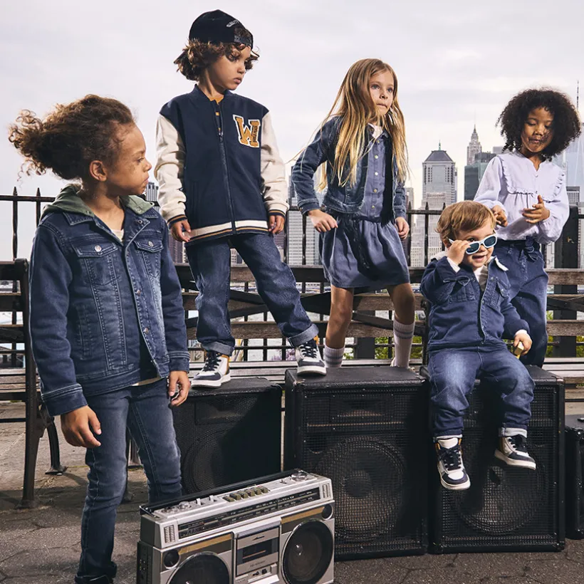 Chemise manches longues en toile avec empiècement volanté pour fille