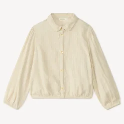 Chemise manches longues en toile à rayures argentées pour fille
