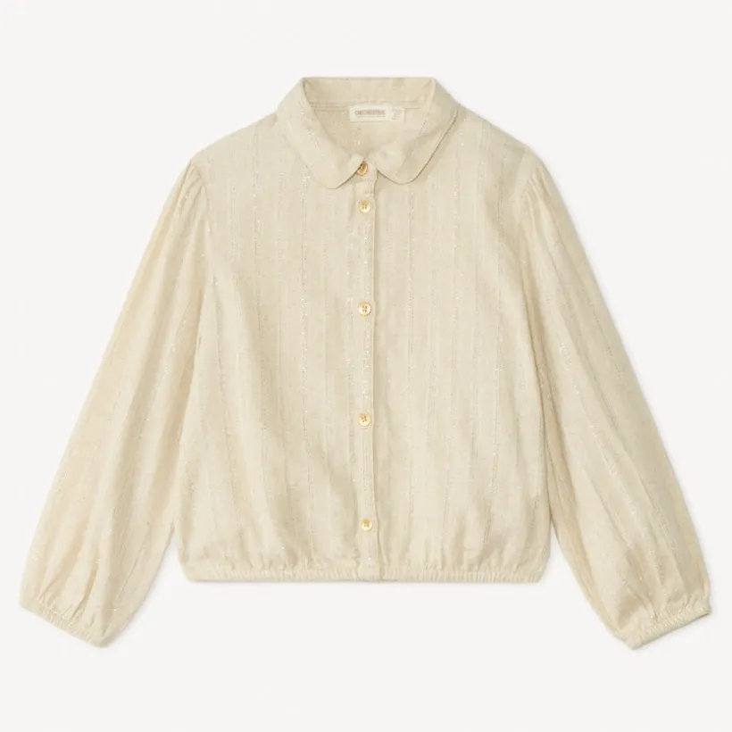 Chemise manches longues en toile à rayures argentées pour fille