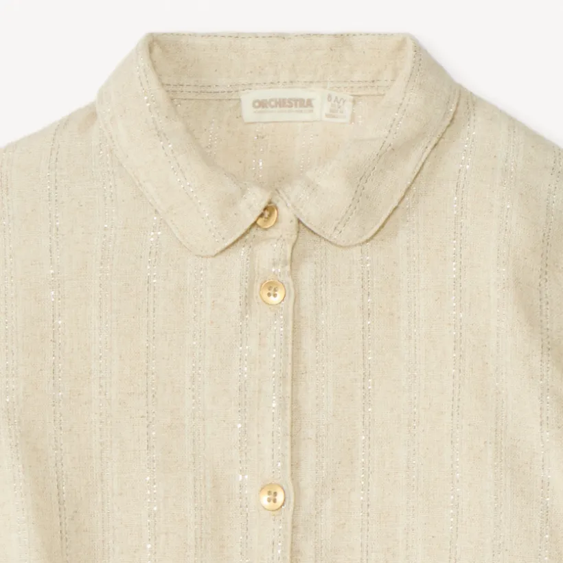 Chemise manches longues en toile à rayures argentées pour fille