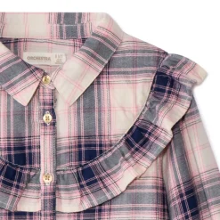 Chemise manches longues en toile à carreaux et volants pour fille