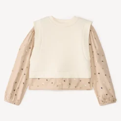 Chemise manches longues à pois effet 2 en 1 pour fille