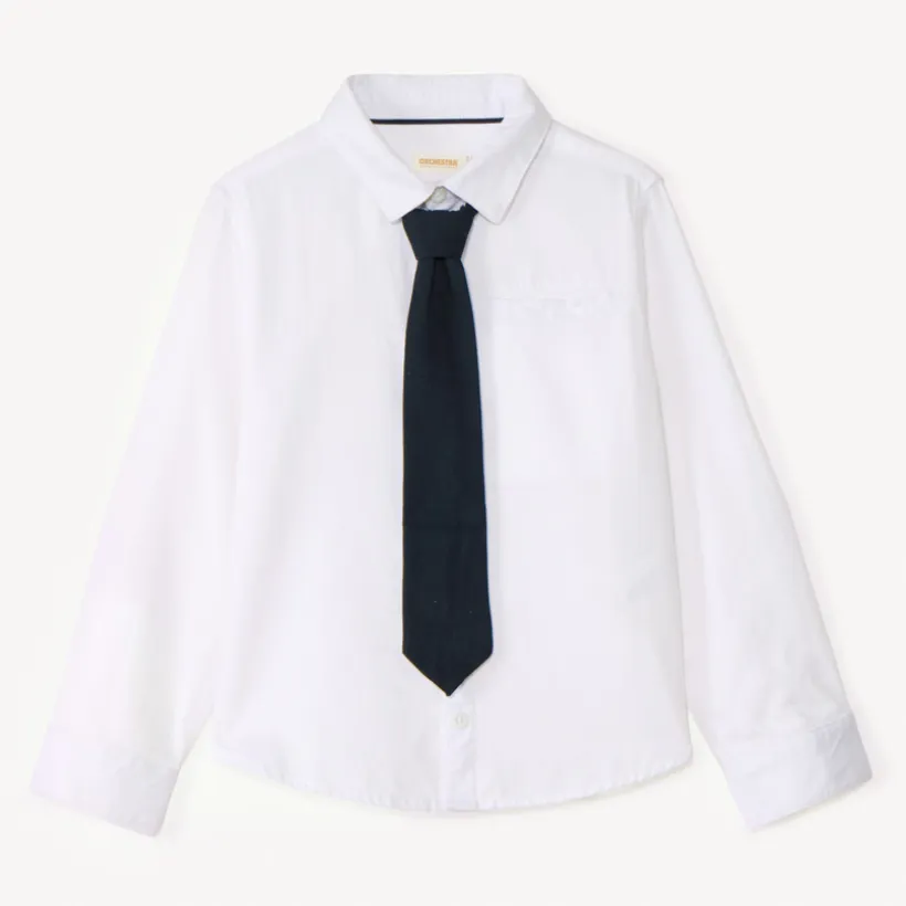 Chemise manches longues unie à cravate pour garçon